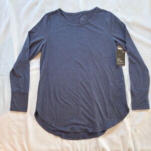 GapFit Brushed Tech Jersey Long Sleeve Athletic Top Women Small Blue Dry Wicking